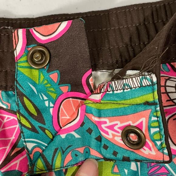 Old Navy Y2K Neon Floral Paisley Beach Pool Shorts Coconut Girl Retro Surfer S - Picture 3 of 7